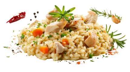 Delicious chicken risotto isolated on transparent background