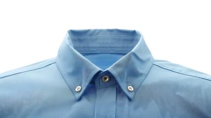 Detail of collar of blue shirt isolated on transparent background