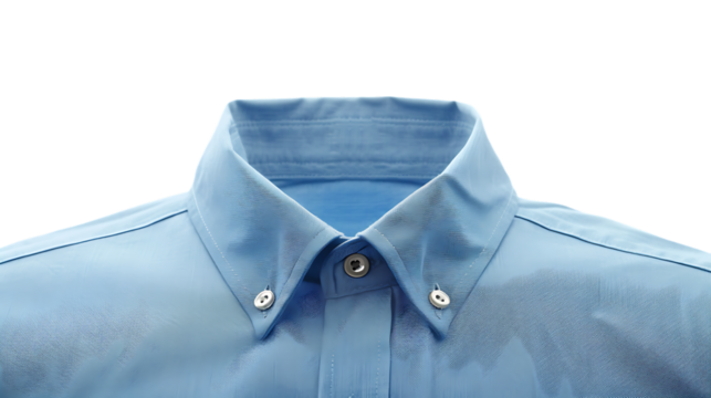 Detail of collar of blue shirt isolated on transparent background