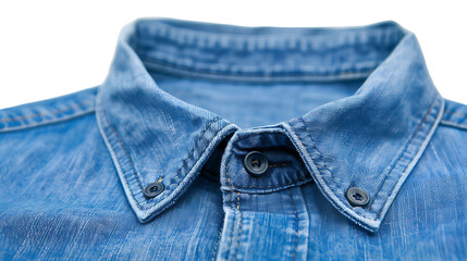 Detail of collar of blue shirt isolated on transparent background