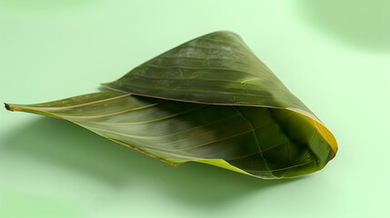 A folded Zongzi leaf on a light green background