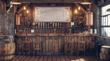 Rustic Microbrewery Taproom Cozy Atmosphere Craft Beer Taps and Customizable Business Cards for Unique Branding Stock Image