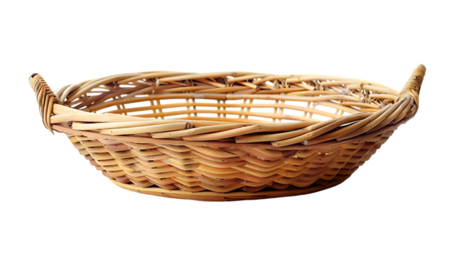 Empty wooden fruit or bread basket isolated on transparent background