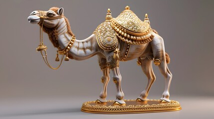Majestic Golden Camel Statue in Desert Landscape