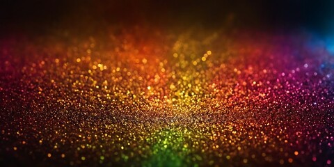 Colorful particles and shiny sparkles in a grainy abstract background