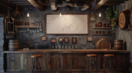 Rustic Microbrewery Taproom Cozy Atmosphere Craft Beer Taps and Customizable Business Cards for Unique Branding Stock Image
