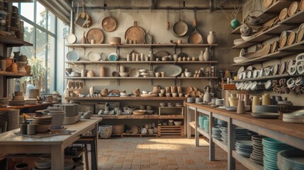 Artisanal Elegance Pottery Gallery Showcase with Business Cards Wheels and Kilns Crafted Creations Await