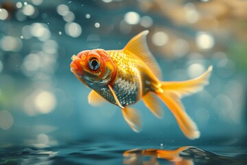 Goldfish swims water