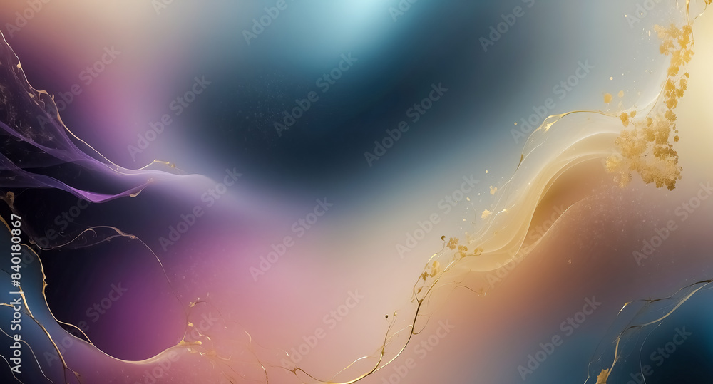 Poster abstract background with golden lines and blurry gradient colors
