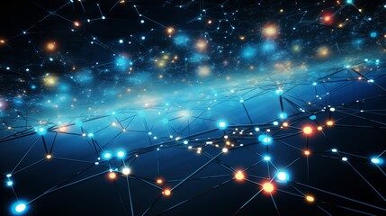 Obraz premium Illustration background featuring abstract cyber pathways intricately intertwined against a dark space, creating a visually dynamic and futuristic digital landscape. 