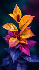 Vibrant Multi-Colored Plant with Gradient Leaves in Dark Environment
