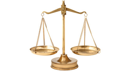 Gold brass balance scale isolated on transparent background