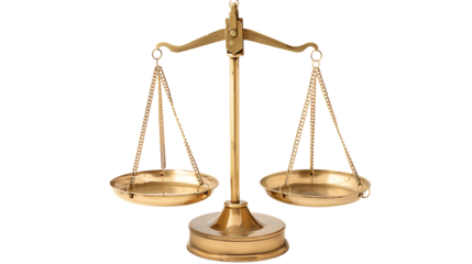 Gold brass balance scale isolated on transparent background