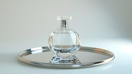 Blank Label Perfume Bottle: A stylish perfume bottle with no label on a mirrored tray.