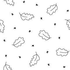 Autumn leaves fall. Seamless pattern. Coloring Page. Nature plant. Hand drawn style. Vector drawing. Design ornaments.