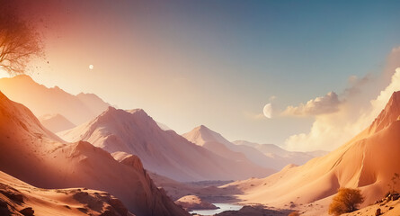 Naklejka premium Desert Oasis at Sunset