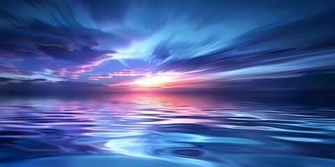 Stunning digital art of tranquil ocean at sunrise with sky reflection. Concept Digital Art, Tranquil Ocean, Sunrise, Sky Reflection, Stunning