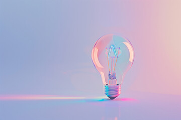 A holographic light bulb on a pink background. Concept: a new idea. Energy saving.
