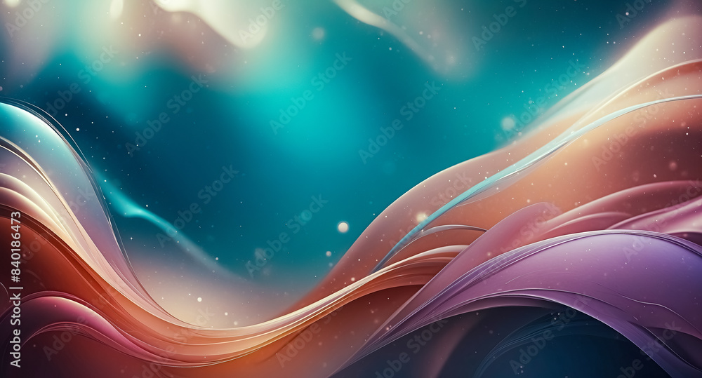 Poster abstract colorful background with flowing lines and glowing particles