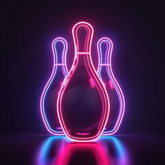 set of ten brightly colored neon bowling pins. The pins are glowing against a dark background. They are all different colors, including red, blue, yellow, and green.