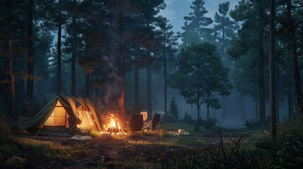 camping in the forest