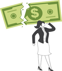 Crisis Paper Currency Businesswoman, Businesswoman under the paper currency