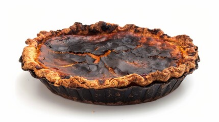 burnt pumpkin pie isolated on white background