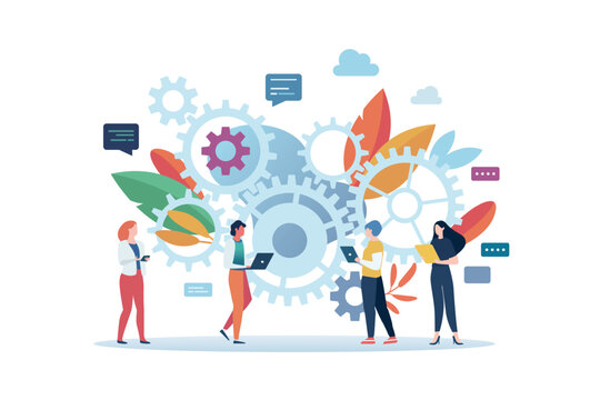 Business teamwork with mechanism system.