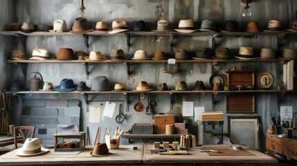Naklejka premium Artisan Hat Maker's Workshop Handcrafted Elegance Bespoke Designs and Millinery Mastery
