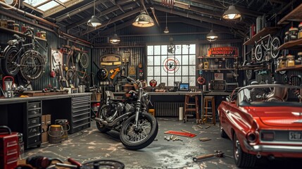 Vintage Motorcycle and Hot Rod Garage Custom Fabrication Tools Classic Cars and Retro Business Cards Stock Image