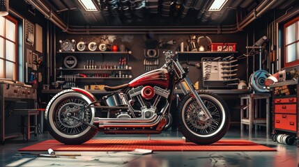 Custom Motorcycle Builder's Garage Sleek Bike on Lift Tools on Wall Professional Business Cards Ready for Your Branding