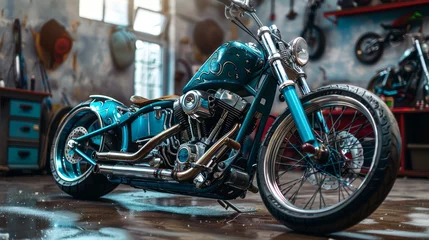 Foto auf Acrylglas Motorrad Rev Up Your Business Custom Motorcycle Paint Shop Transforms Bikes with Vibrant Airbrushed Colors and Blank Business Cards  © ASoullife