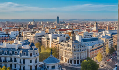 Aerial view of Madrid downtown in Spain.