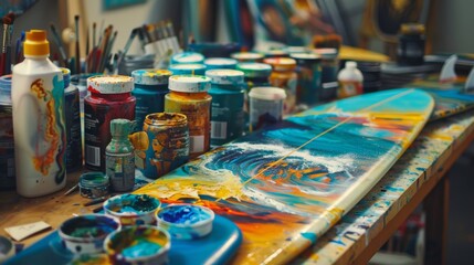 Vibrant Surfboard Painting Create Custom Masterpieces with Colorful Brushes and Fresh Designs