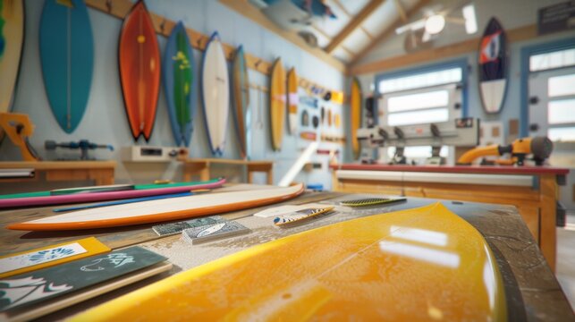 Master Craftsmanship Artisan Surfboard Shaper's Studio with Custom Designs and Tools