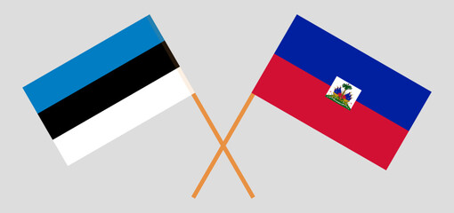 Crossed flags of Estonia and Haiti. Official colors. Correct proportion