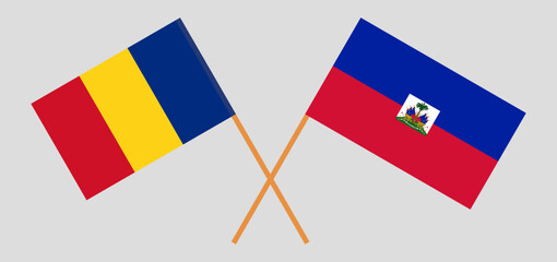 Crossed flags of Romania and Haiti. Official colors. Correct proportion