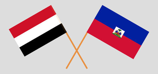 Crossed flags of Yemen and Haiti. Official colors. Correct proportion