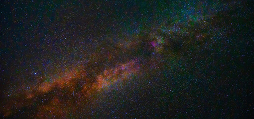 Night starry sky with bright stars, milky way and galaxies