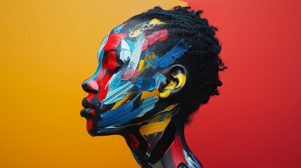 Abstract, minimal portrait of a person with their face covered in abstract shapes