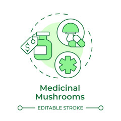 Medicinal mushrooms soft green concept icon. Traditional medicine. Mushroom extracts as medicine. Round shape line illustration. Abstract idea. Graphic design. Easy to use in article
