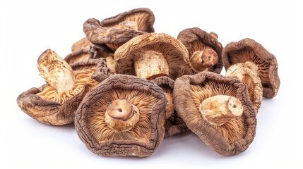 dried shiitake mushrooms Isolated on white background. cooking ingredients for healthful food concept for designer