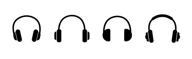 Vector headphones icon. Black headphones icon collection. Set of music headphones icons. Headphone icons