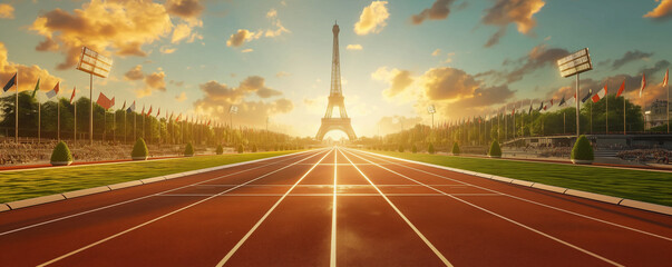 Athletics track in front of Eiffel Tower on Olympic 2024 games 2024 stadium