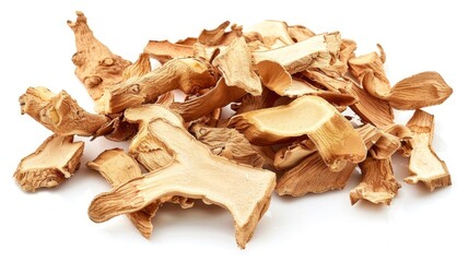 dried galangal slices Isolated on white background. cooking ingredients for healthful food concept for designer