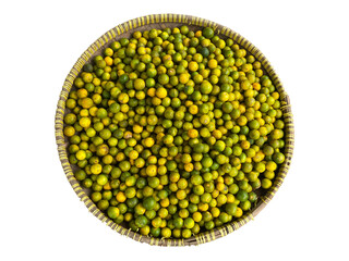 small orange fruit on  round tray isolated on transparent background
