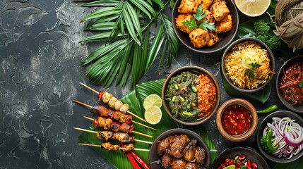 Indonesia food photographed from above in a flat lay style Copy space