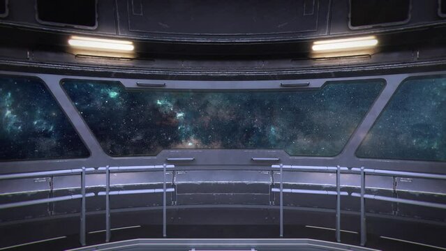 Traveling Through the Depths of Space as Seen Through a  Spaceship Bridge Viewscreen