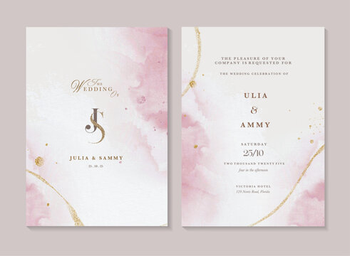 Wedding Invitation Template with Abstract Watercolor Background