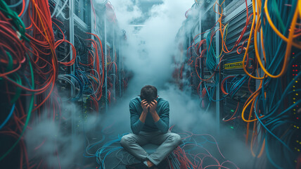 Overwhelmed IT Technician in Server Room